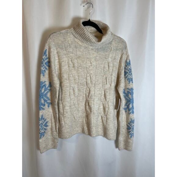 NEW 1.State Women’s Cable Snowflake ❄️ Sweater Size Small Beige NWT - Picture 1 of 8